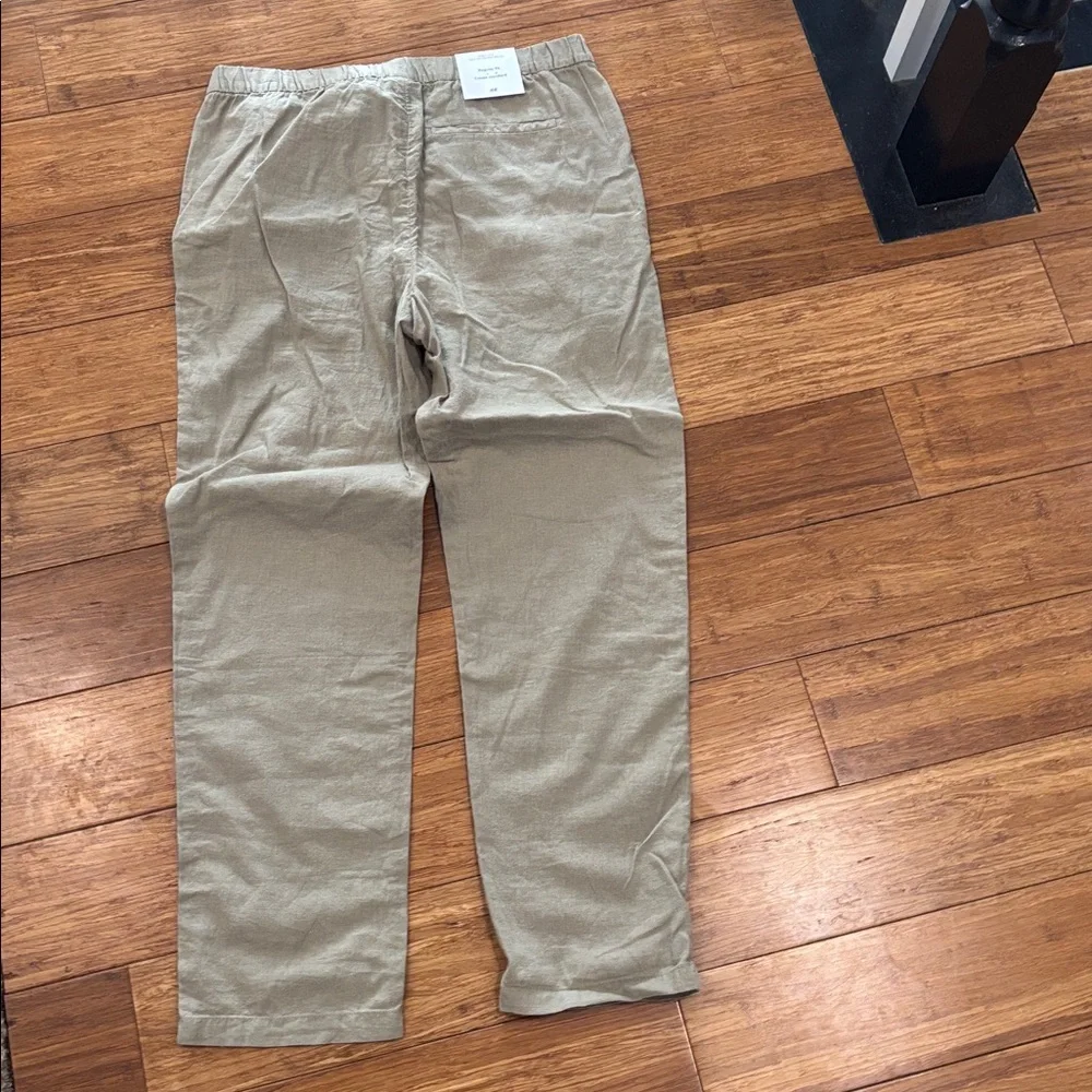 H&M Beige Drawstring Linen-Blend Pants